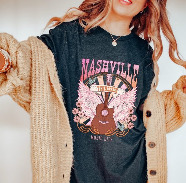 Vintage Music City Nashville T-Shirt, Western Country Music City Shirt, Guitar Nashville Lovers