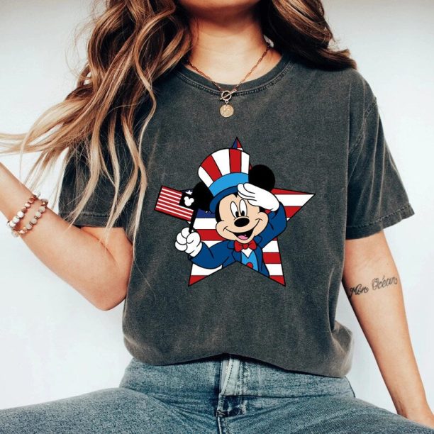 4th Of July Mickey Minnie Comfort Colors® Shirt, Patriotic Mouse Shirt, Retro Disney Couple Shirt, Disney Independence Day Shirt