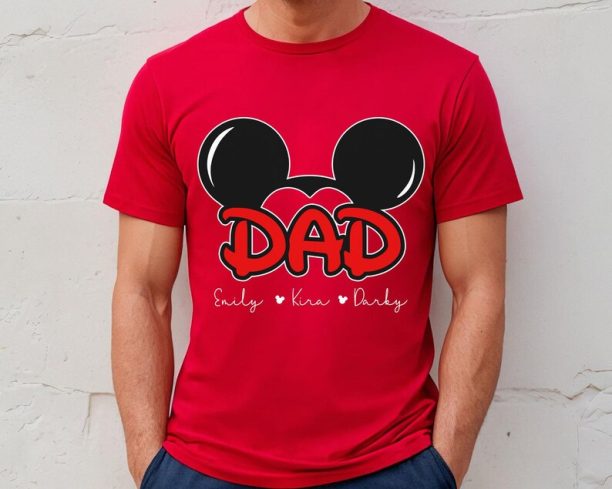 Mickey Mouse Ears With Custom Kids Name Dad Shirt / Personalized Disney Dad T-shirt / Father's Day Gift For Dad