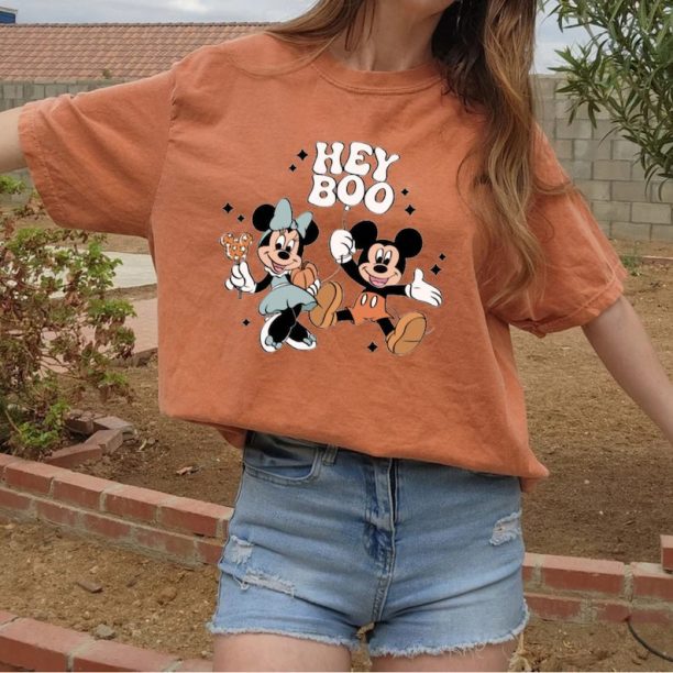 Hey Boo Mickey Minnie Comfort Colors® Shirt, Mickey Halloween Shirt, Pumpkin Mickey, Disney Spooky Season Shirt