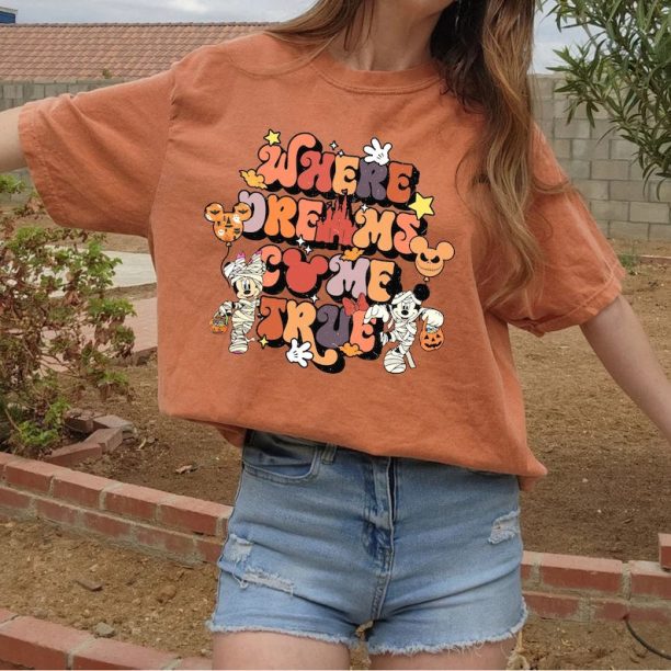 Disney Where Dreams Come True Halloween Comfort Colors® Shirt, Disney Spooky Season Shirt, Mickey Minnie Halloween Shirt