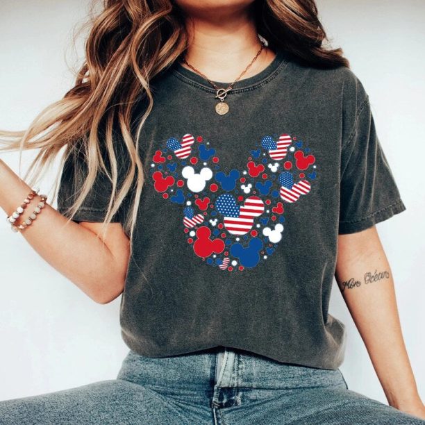 4th Of July Mickey Minnie Ears Comfort Colors® Shirt, Patriotic Mouse Shirt, Retro Disney Couple Shirt