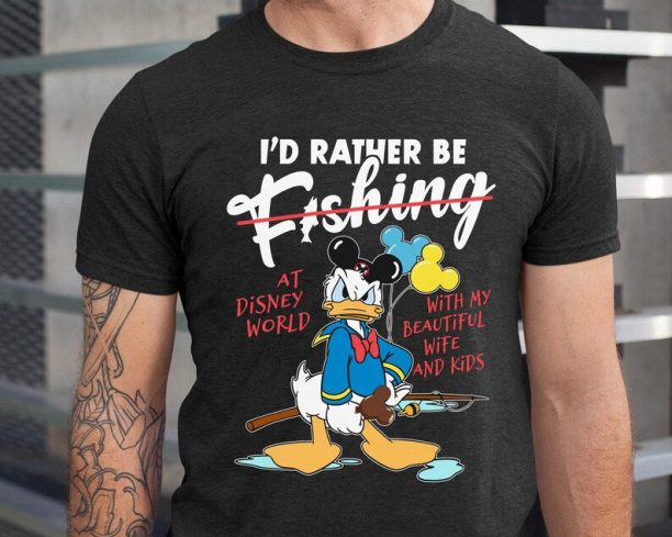 Funny Angry Donald Duck I'd Rather Be Fishing Shirt / Disney Dad Fishing T-shirt / Father Day Gift For Dad / Fisherman Gifts