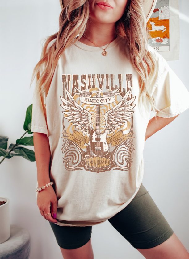 Nashville Music City Oversized T-Shirt, Tennessee Comfort Colors Tshirt, Nashville Girls Trip Shirts