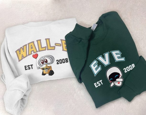 Eve and Wall-E Sweatshirts, Cartoon Eve and Wall-E Shirts, Trending Crewneck, Couple Shirt