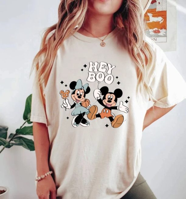 Hey Boo Mickey Minnie Comfort Colors® Shirt, Mickey Halloween Shirt, Pumpkin Mickey, Disney Spooky Season Shirt