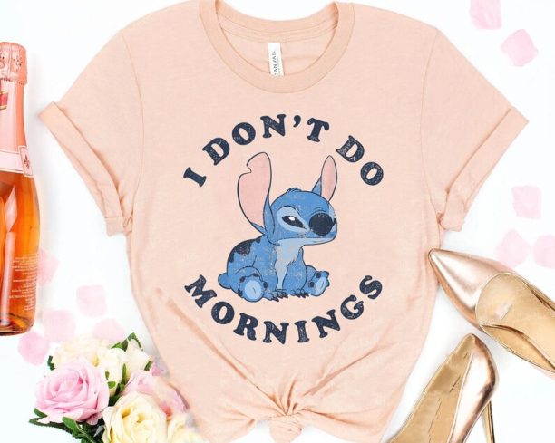 Stitch I Don't Do Mornings Distressed Shirt / Lilo & Stitch Day Jun 26th T-shirt / Walt Disney World Trip / Disneyland Outfits