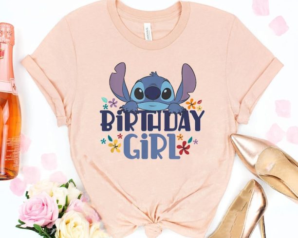 Stitch Floral Birthday Girl Shirt / Disney Girls Birthday Party T-shirt / Walt Disney World Trip / Disneyland Outfits