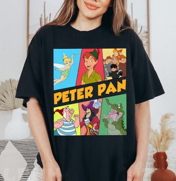 Disney Peter Pan Retro Characters T-Shirt, Tinker Bell Captain Hook, Disneyland Family Vacation Trip, Matching Family Shirt