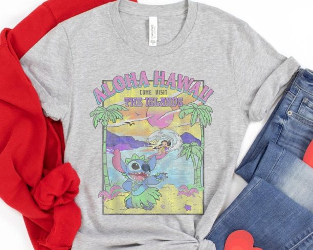 Retro Lilo & Stitch Aloha Hawaii Come Visit The Islands Shirt, Happy Stitch 626 Day Jun 26th T-shirt, Summer Vacation, Disneyland Outfits