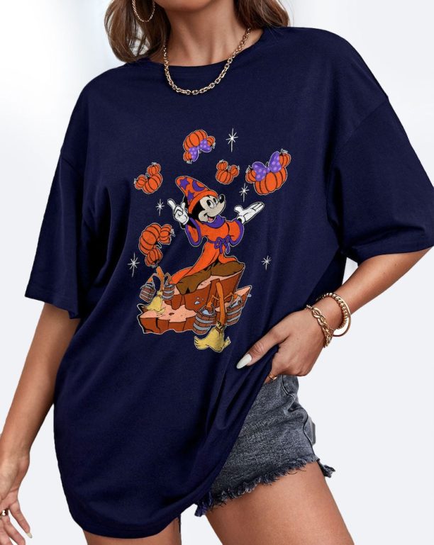 Fantasmic Sorcerer Mickey Pumpkin Magic Brooms Shirt, Disney Fantasia Halloween T-shirt, Mickey's Not So Scary Party