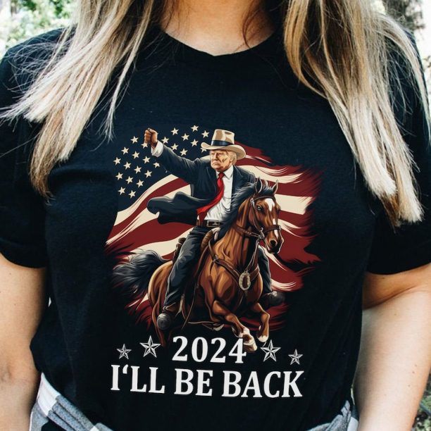 Donald Trump 2024 Shirt - Trump Riding a Horse with The American Flag - Cowboy Trump Tshirt - Trump Shirt - Republican