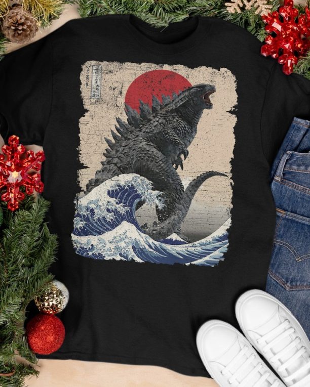 Vintage Japanese Godzilla Great Wave T-Shirt, Godzilla and the Wave Youth Shirt