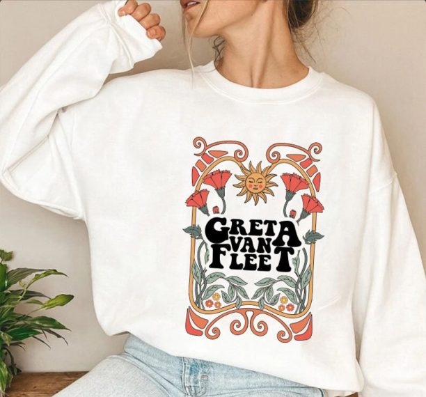 Greta Van Fleet Band Sweatshirt,Greta Van Fleet Shirt,Vintage Dream In Gold Tour 2023, Floral Retro Greta Van Fleet