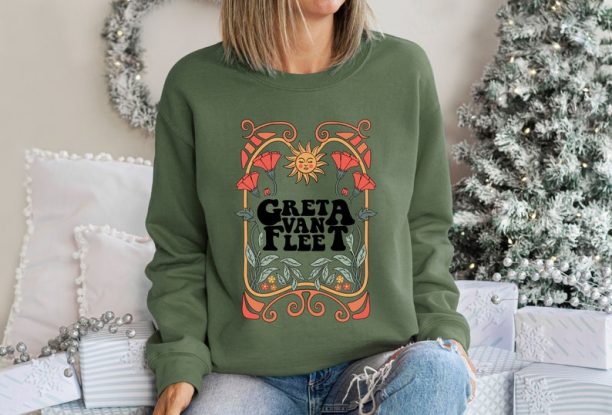 Greta Van Fleet Band Sweatshirt,Greta Van Fleet Shirt,Vintage Dream In Gold Tour 2023, Floral Retro Greta Van Fleet