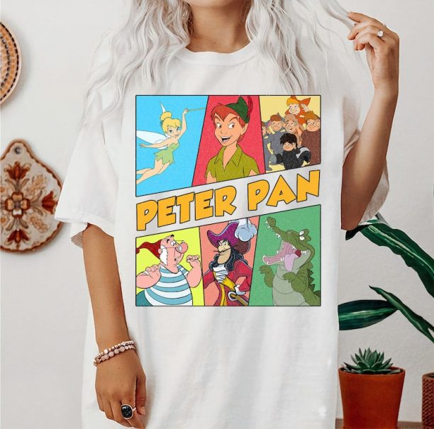 Disney Peter Pan Retro Characters T-Shirt, Tinker Bell Captain Hook, Disneyland Family Vacation Trip, Matching Family Shirt