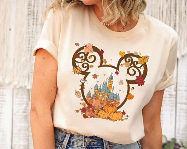 Mickey Ears Disney Castle Thanksgiving Shirt / Pumpkin Autumn Leaves T-shirt / Fall Season Tee / Happy Thanksgiving