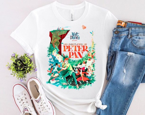 Disney Peter Pan Neverland Poster Graphic Retro Shirt, Magic Kingdom WDW Holiday Unisex T-shirt Family Birthday Gift Adult Kid Toddler Tee