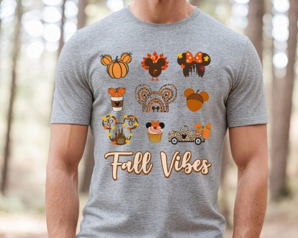 Mickey Pumpkin Truck Latte Turkey Leaves Fall Vibes Shirt / Disney Fall Things T-shirt / Disneyland Autumn Season Tee