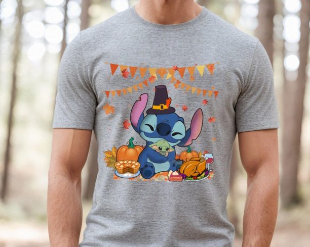 Stitch and Yoda Thanksgiving Pumpkin Turkey Apple Pie Shirt / Disney Happy Thanksgiving T-shirt / Autumn Leaves