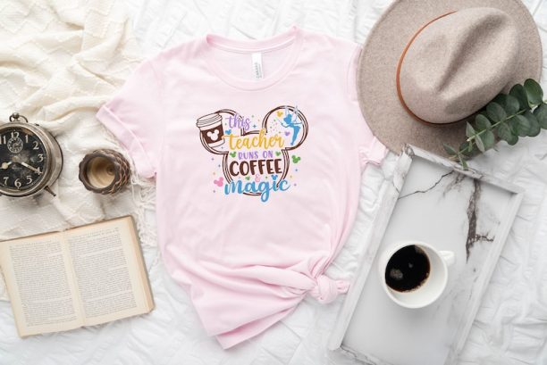 Disney This Teacher Runs Of Coffee Magic Shirt, Tinker Bell Coffee Shirt Hoodie Sweatshirt, Mickey Head Shirt