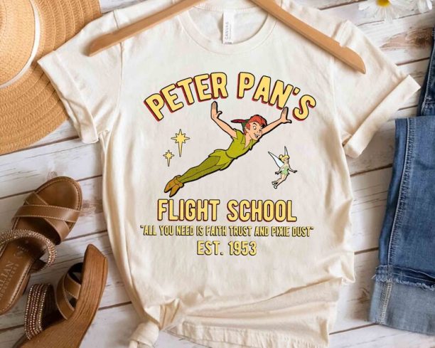 Disney Peter Pan's Flight School Neverland 1953 Retro Shirt, Magic Kingdom Holiday Unisex Tshirt Family Birthday Gift Adult Kid Toddler Tee