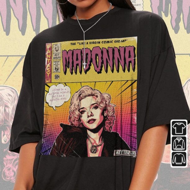 Madonna Comic Shirt, 90S Vintage Merch Book Art Material Girl Like A Virgin Album Concert Ticket 2023 Graphic Tee Gift Fan V3