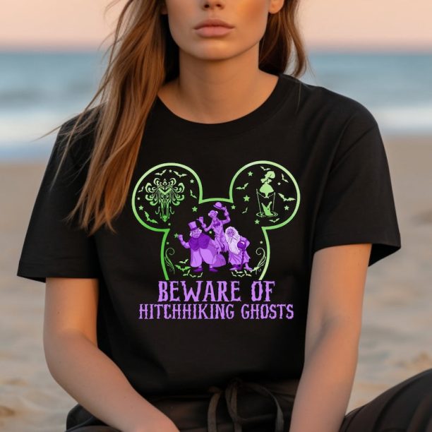 Beware Of Hitchhiking Ghosts Halloween T-Shirt, Disney Haunted Mansion, Haunted Ride Shirt, Disney Family Matching Tee