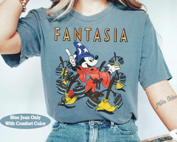 Disney Fantasia Sorcerer Mickey Mouse Magic Wizard Retro Shirt, WDW Magic Kingdom Unisex Comfort Colors® T-Shirt Family Gift