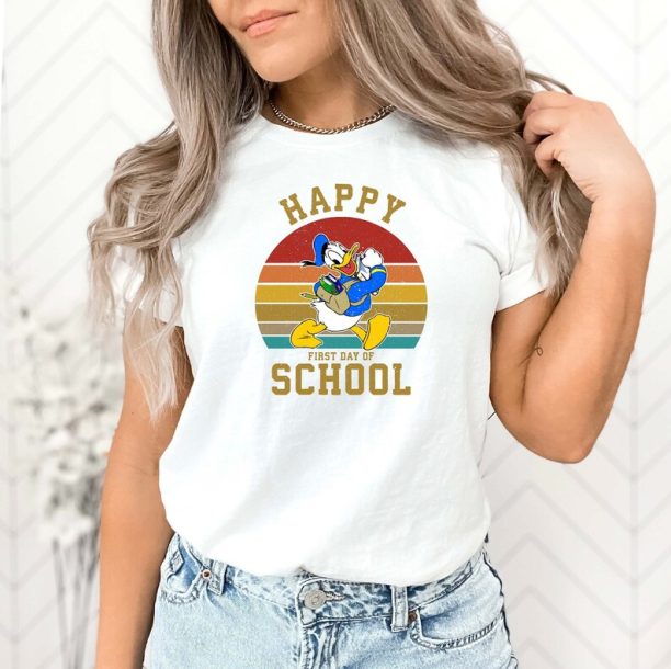 Disney Donald Duck Happy First Day Of School Shirt, Disney School Shirt, Disney Back To School, Disney Teacher Shirt