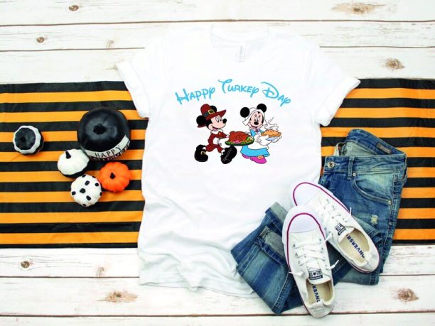 Happy Turkey Day Disney Shirt, Mickey & Minnie Thanksgiving Day Shirt, 90s Disney Theme Turkey Tee, Fall Shirt For Women