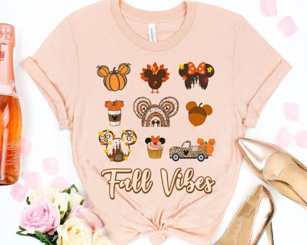 Mickey Pumpkin Truck Latte Turkey Leaves Fall Vibes Shirt / Disney Fall Things T-shirt / Disneyland Autumn Season Tee