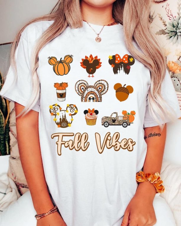 Mickey Pumpkin Truck Latte Turkey Leaves Fall Vibes Shirt / Disney Fall Things T-shirt / Disneyland Autumn Season Tee