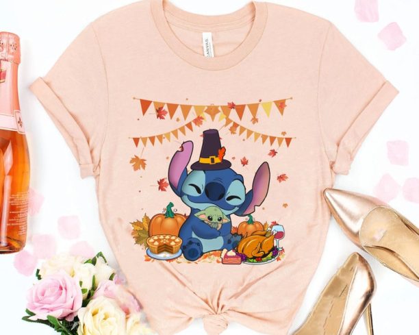 Stitch and Yoda Thanksgiving Pumpkin Turkey Apple Pie Shirt / Disney Happy Thanksgiving T-shirt / Autumn Leaves