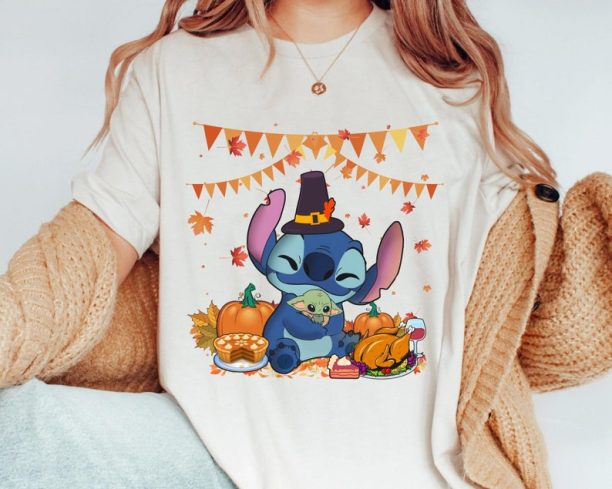 Stitch and Yoda Thanksgiving Pumpkin Turkey Apple Pie Shirt / Disney Happy Thanksgiving T-shirt / Autumn Leaves