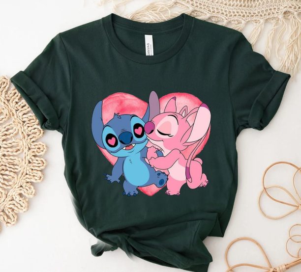 Disney Stitch And Angel Kissing Valentine's Day T-Shirt, Disney Family Matching Shirt, Walt Disney World