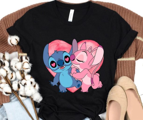 Disney Stitch And Angel Kissing Valentine's Day T-Shirt, Disney Family Matching Shirt, Walt Disney World