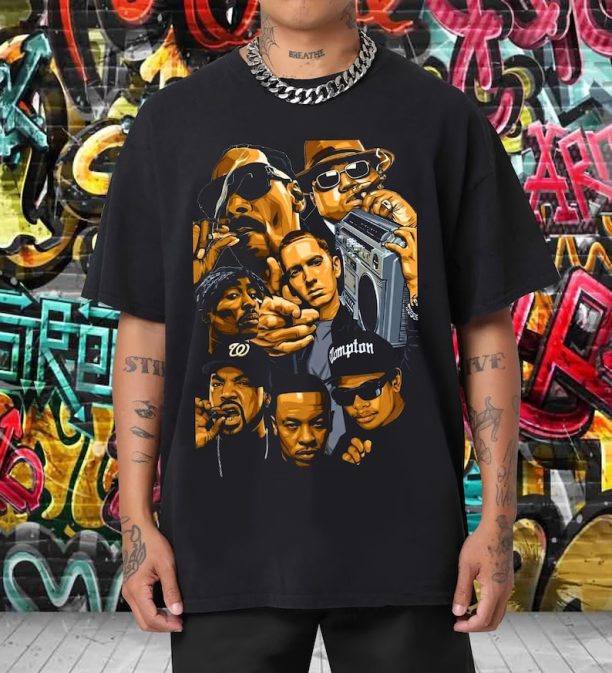 Vintage Friends Rapper Tee, Eminem Eazy-E Ice Cube Snoop Dogg Biggie Tupac Shakur, Hip Hop Legends and Pioneers Tee