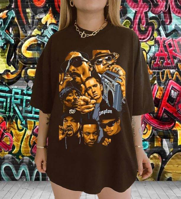 Vintage Friends Rapper Tee, Eminem Eazy-E Ice Cube Snoop Dogg Biggie Tupac Shakur, Hip Hop Legends and Pioneers Tee