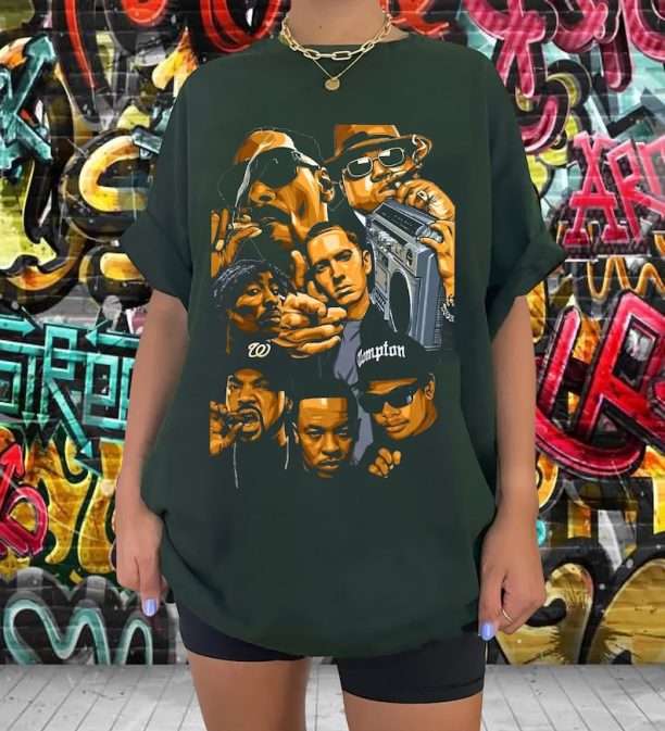 Vintage Friends Rapper Tee, Eminem Eazy-E Ice Cube Snoop Dogg Biggie Tupac Shakur, Hip Hop Legends and Pioneers Tee