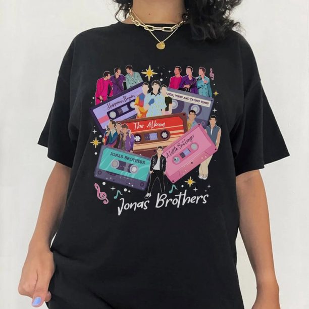 Vintage Jonas Brothers T-Shirt, Jonas Brothers Cassette Shirt, Nick Joe Kevin Jonas Shirt, Retro Five Albums One Night Tour T-Shirt, Y2K