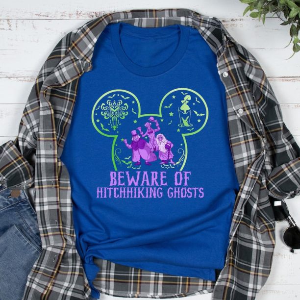 Beware Of Hitchhiking Ghosts Halloween T-Shirt, Disney Haunted Mansion, Haunted Ride Shirt, Disney Family Matching Tee