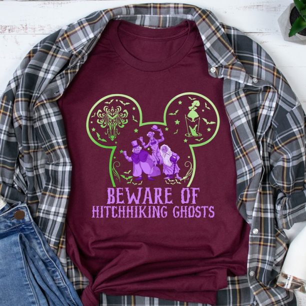 Beware Of Hitchhiking Ghosts Halloween T-Shirt, Disney Haunted Mansion, Haunted Ride Shirt, Disney Family Matching Tee