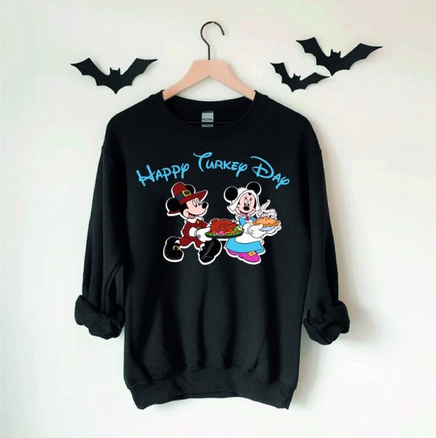 Happy Turkey Day Disney Sweatshirt, Mickey & Minnie Thanksgiving Day Shirt, 90s Disney Theme Turkey Tee, Fall Shirt For Women