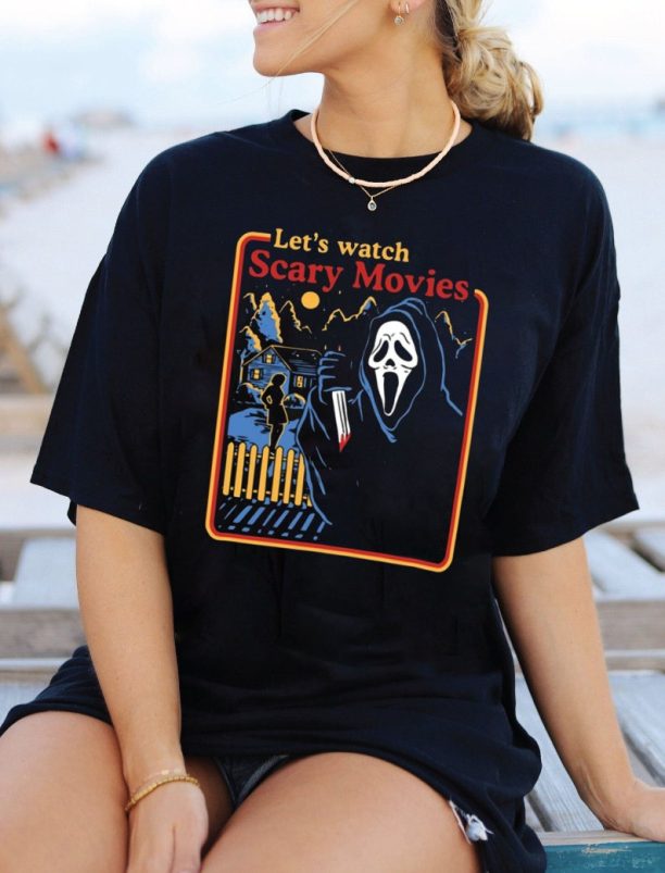 Let's Watch Scary Movies Crewneck Sweatshirt, Scream Vintage Halloween , Scream T-shirt, Scream Movie T shirt