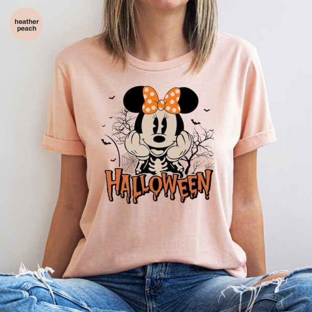 Disney Halloween Shirts, Minnie Mouse T-Shirt, Halloween Gifts for Kids, Mickey Mouse Graphic Tees, Spooky Season TShirts, Skeleton Shirt