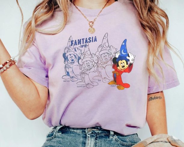 Disney Fantasia Sorcerer Mickey Mouse 1940 Sketch Art T-shirt, Disney World Disneyland Family Vacation, Magic Kingdom, Disney Birthday Gift