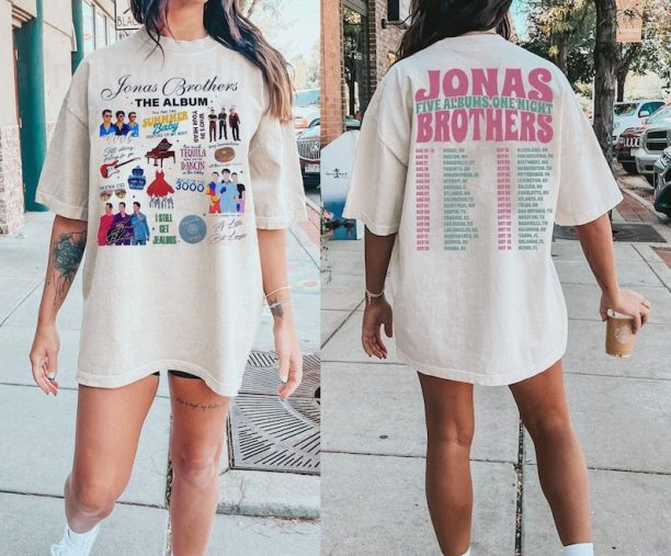 Jonas Brothers Double Sided T shirt, Jonas Brothers Tour Sweatshirt, Five Albums One Night Tour Shirt