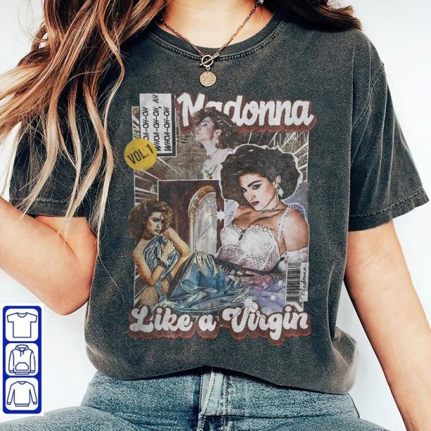 Madonna Comic Shirt, 90S Vintage Merch Book Art Material Girl Like A Virgin Album Concert Ticket 2023 Graphic Tee Gift Fan