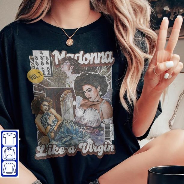 Madonna Comic Shirt, 90S Vintage Merch Book Art Material Girl Like A Virgin Album Concert Ticket 2023 Graphic Tee Gift Fan